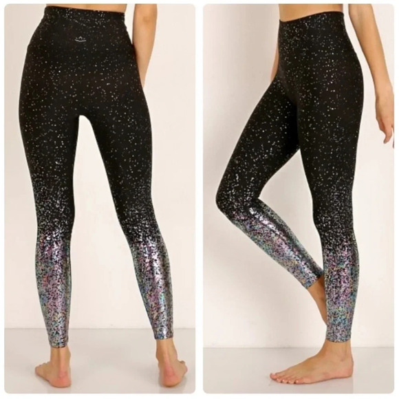 Beyond Yoga High Waisted Alloy Ombre Midi Legging Black Iridescent Speckle Large - Picture 12 of 15